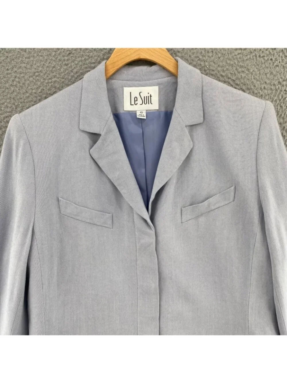 Le Suit Set Womens 10 Blue Blazer Button Jacket Pockets Straight & Pencil Skirt*
